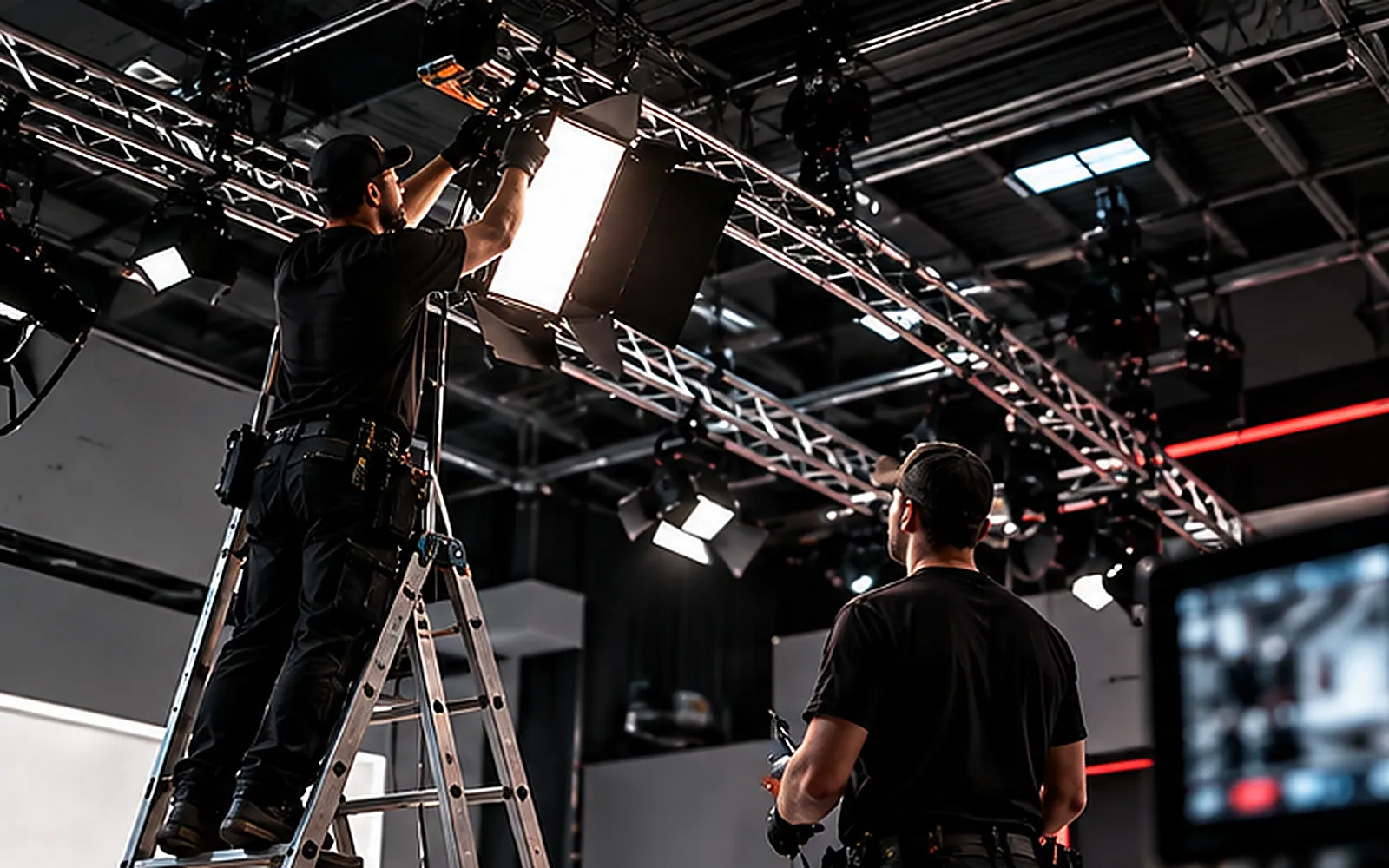 Fachgerechte Montage von Studiobeleuchtung und Technik